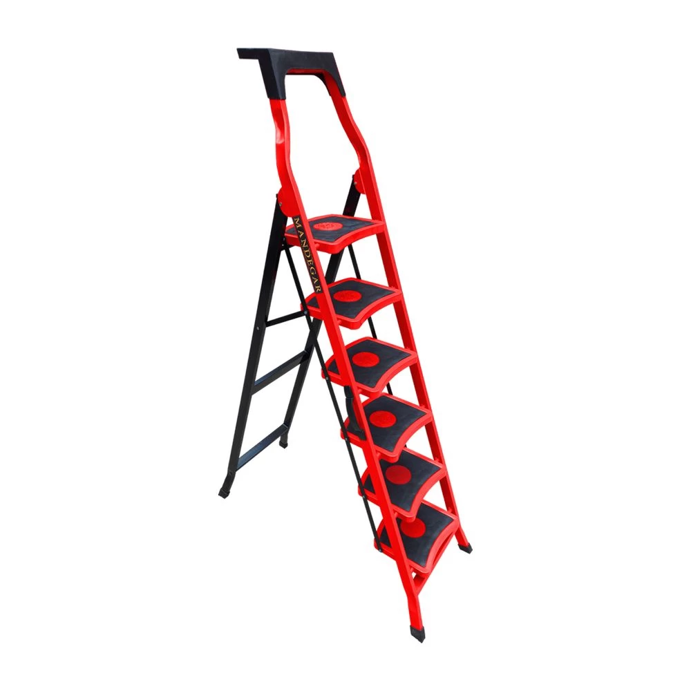 Стремянка стальная с 6 широкими ступенями SAMA красного цвета (арт.S-6К) от магазина ЛесКонПром.ру