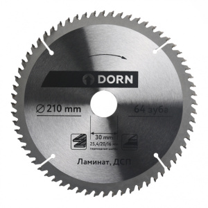 Пильный диск по ламинату и ДСП DORN 210х30/25,4/20/16 мм Z=64