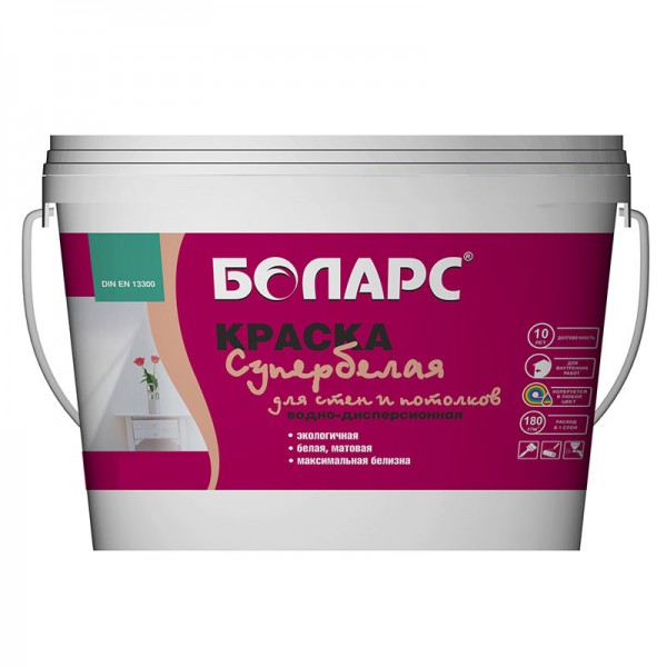 Краска Боларс для стен и потолков супербелая, 40 кг от магазина ЛесКонПром.ру