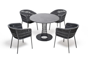 "Диего" обеденная группа на 4 персоны, со стульями "Бордо" плетение колос, цвет темно-серый