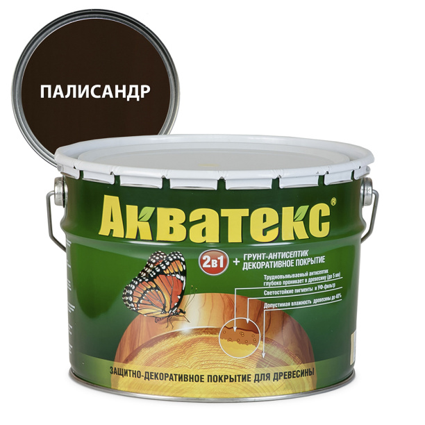 Покрытие для дерева защитное Акватекс 2 в 1 палисандр 10 л от магазина ЛесКонПром.ру