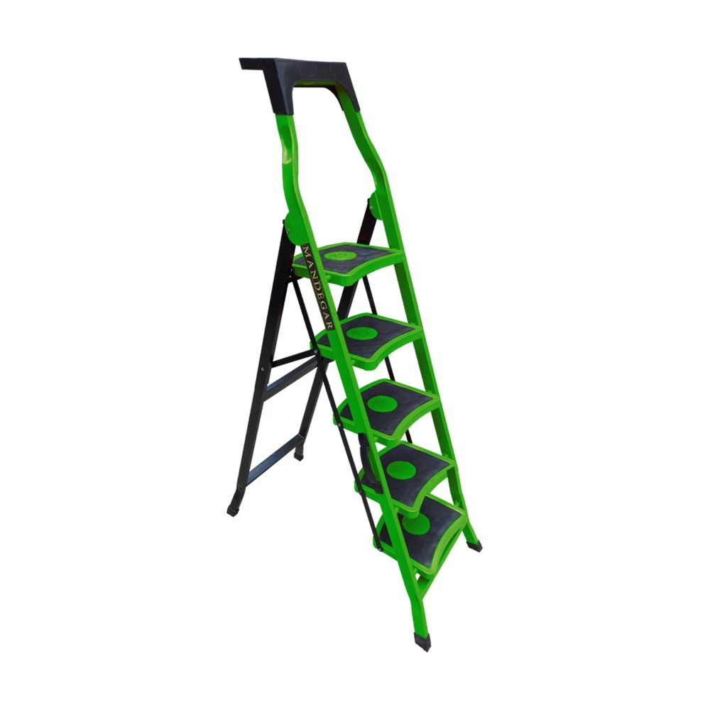 Стремянка стальная с 5 широкими ступенями SAMA зеленого цвета (арт.S-5З) от магазина ЛесКонПром.ру