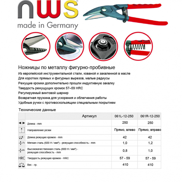 Ножницы по металлу правые профи NWS 250 мм от магазина ЛесКонПром.ру