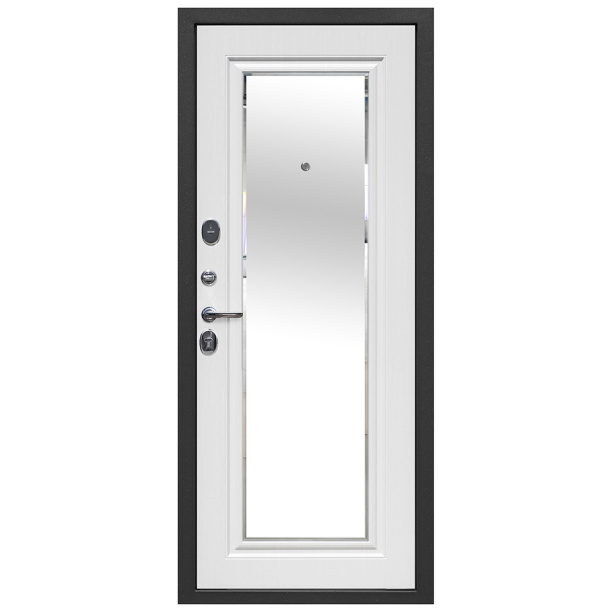 Дверь входная металлическая Сиэтл с зеркалом серебро/белый ясень 2050х960х75 мм левая от магазина ЛесКонПром.ру