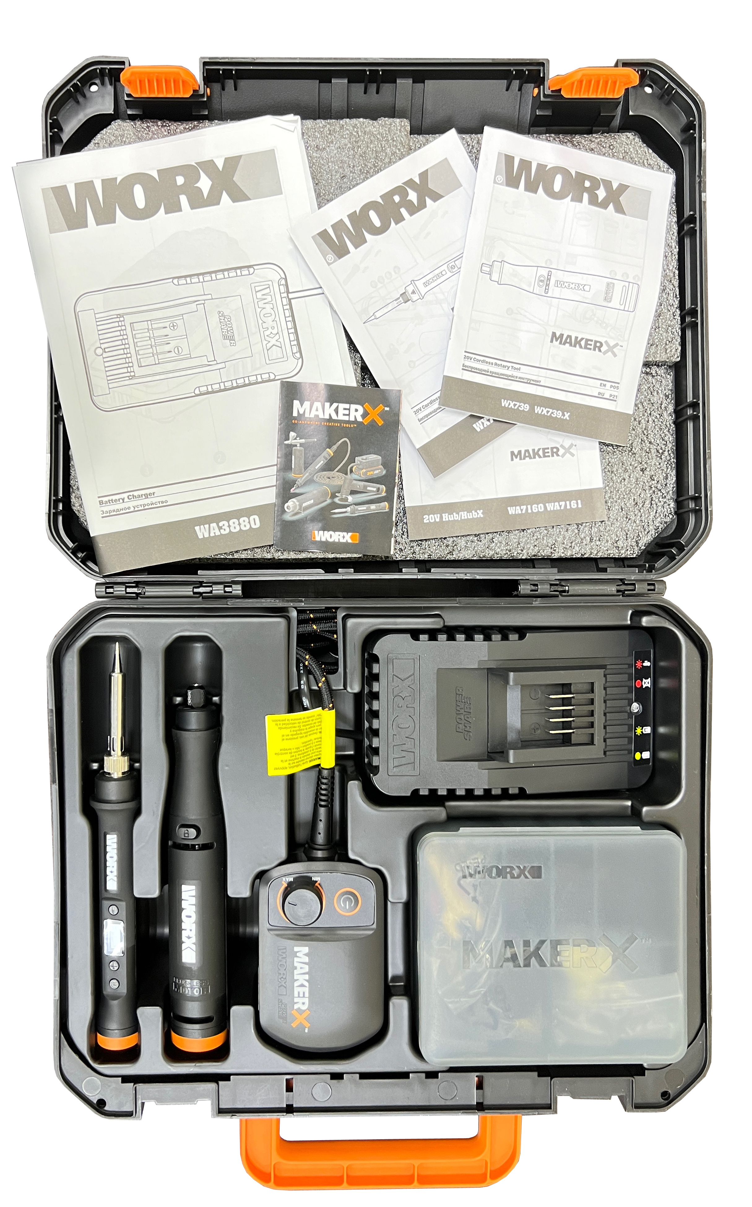 Набор WORX MAKER X WX988 20V аккумуляторный – гравёр + выжигатель, с АКБ на 2 А*ч и ЗУ, в кейсе от магазина ЛесКонПром.ру