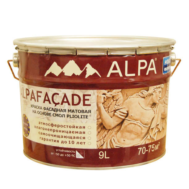 Краска фасадная AlpaFacade на основе смол Pliolite (база A) 9 л белая от магазина ЛесКонПром.ру