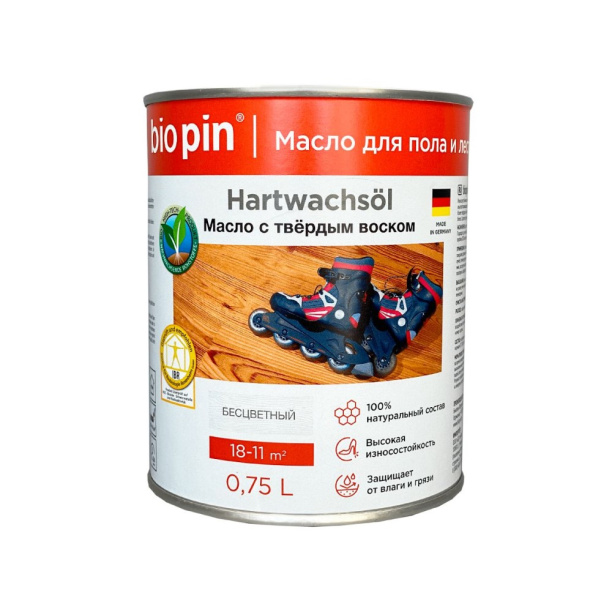 Масло для пола и лестниц с воском BioPin Hartwachsol 0,75 л от магазина ЛесКонПром.ру