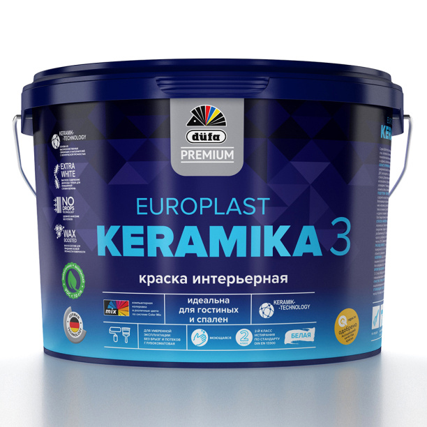 Краска интерьерная dufa PREMIUM Europlast Keramika 3 белая 9 л база 1 от магазина ЛесКонПром.ру