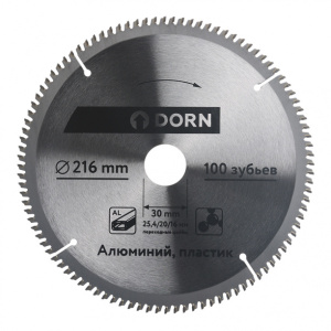 Пильный диск по алюминию и пластику DORN 216х30/25,4/20/16 мм Z=100