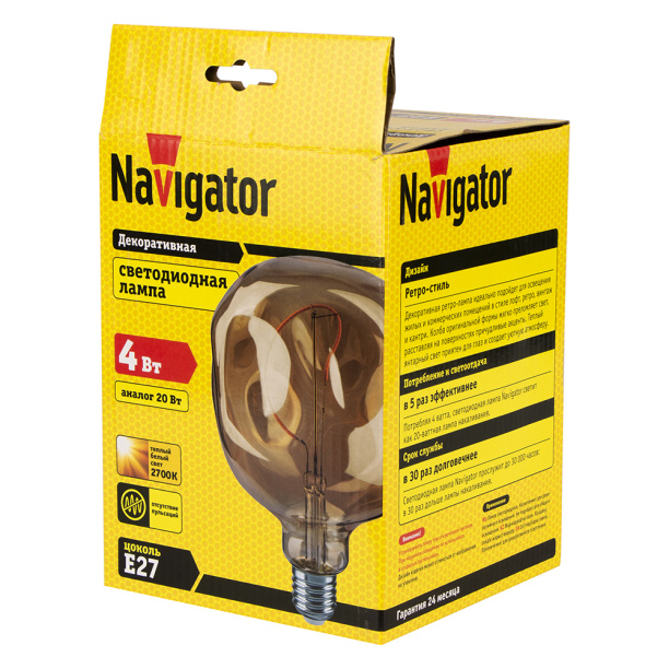 Светодиодная лампа Navigator Винтаж золото 4 Вт Е27 G125 теплый свет от магазина ЛесКонПром.ру