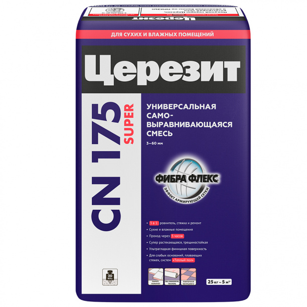 Смесь для пола Ceresit CN 175 Super самовыравнивающаяся универсальная 25 кг от магазина ЛесКонПром.ру
