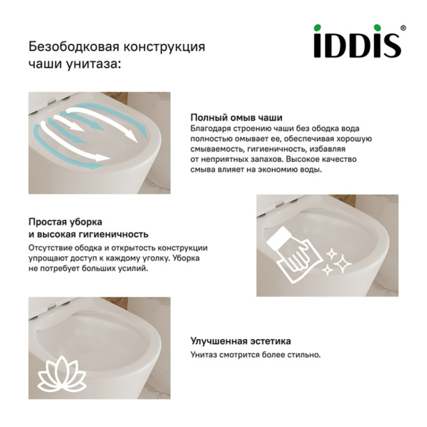 Унитаз приставной IDDIS Calipso Rimless безободковый с сиденьем с микролифтом от магазина ЛесКонПром.ру