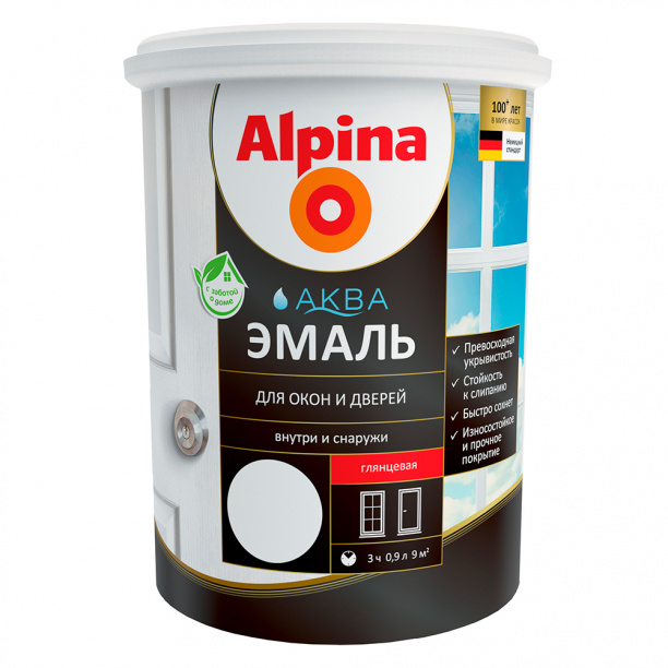 Эмаль для окон и дверей акриловая Alpina белая 0,9 л от магазина ЛесКонПром.ру