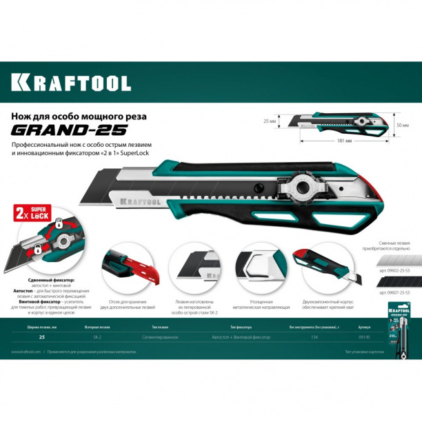 Нож KRAFTOOL GRAND пластиковый с автофисатором 25 мм от магазина ЛесКонПром.ру