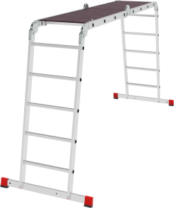 Профессиональная алюминиевая лестница-трансформер с развальцованными ступенями и помостом, ширина 650 мм NV3335 НОВАЯ ВЫСОТА 2Х4+2Х5 арт.3335245
