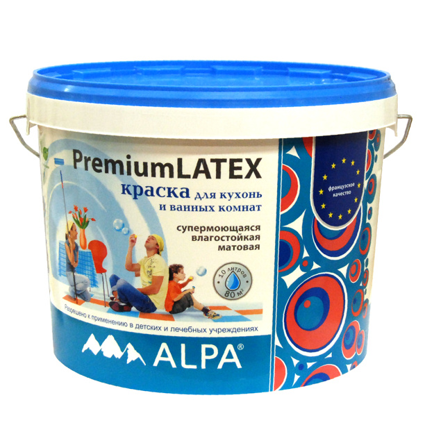 Краска для кухни и ванной комнаты ALPA PremiumLatex (база A) 10 л белая от магазина ЛесКонПром.ру