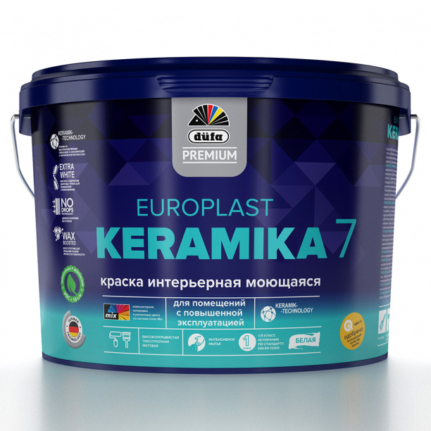 Краска интерьерная dufa PREMIUM Europlast Keramika 7 белая 9 л база 1 от магазина ЛесКонПром.ру