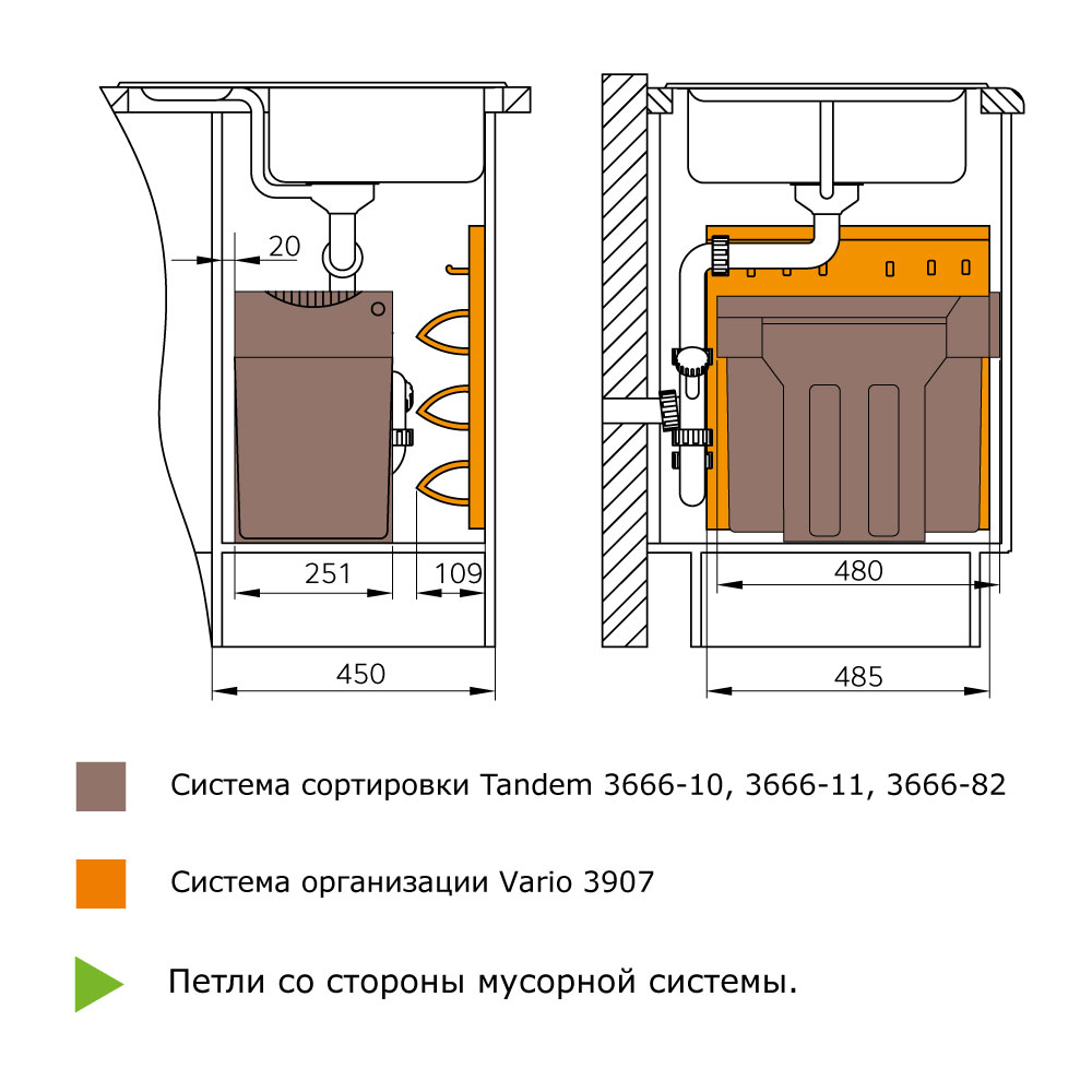 Выдвижная система сортировки 30л в распашной шкаф от 300 TANDEM 3666-82 от магазина ЛесКонПром.ру