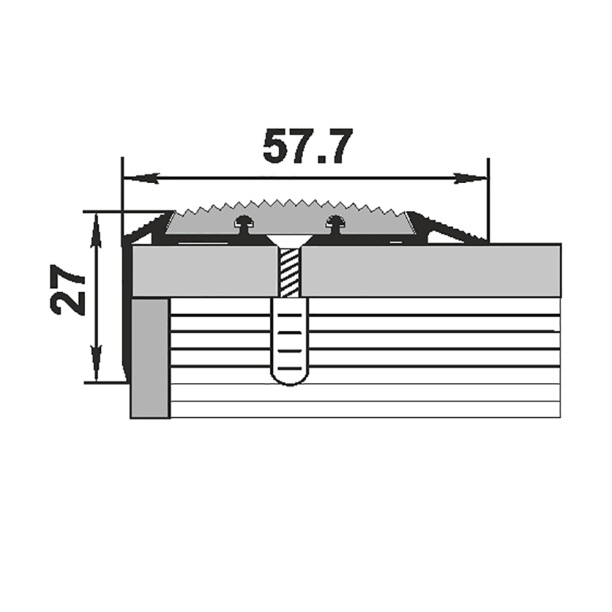 Угол на ступень анодированный внешний с резиновой вставкой серебро 900х57,7х27 мм от магазина ЛесКонПром.ру
