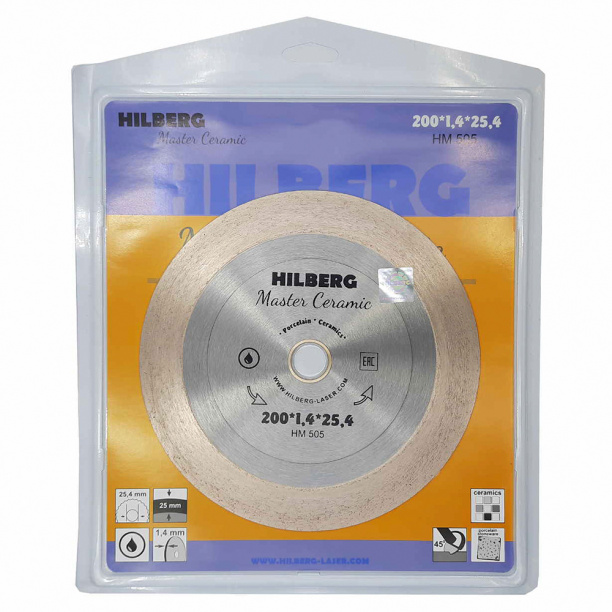 Алмазный диск по керамограниту Hilberg Master Ceramic рез под 45° 200x1,4x25,4 мм от магазина ЛесКонПром.ру