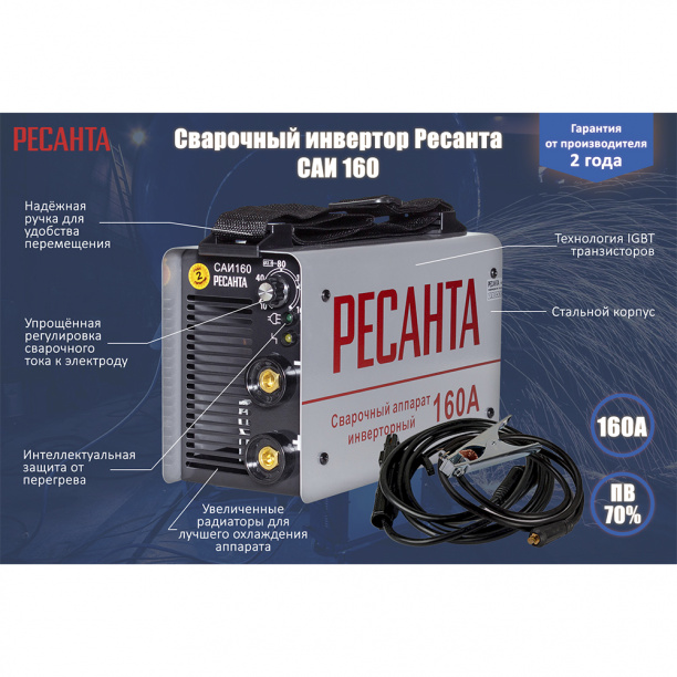 Сварочный аппарат инверторный Ресанта САИ-160, 160 А от магазина ЛесКонПром.ру