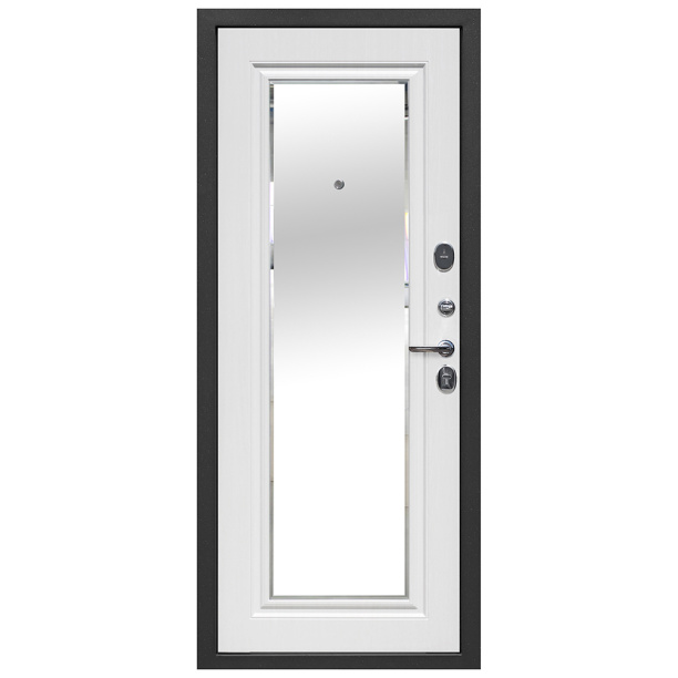 Дверь входная металлическая Сиэтл с зеркалом серебро/белый ясень 2050х960х75 мм правая от магазина ЛесКонПром.ру