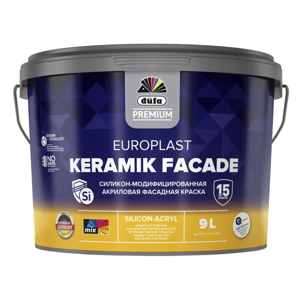 Краска фасад dufa PREMIUM Europlast Keramik Facade 9 л белая (база 1) от магазина ЛесКонПром.ру