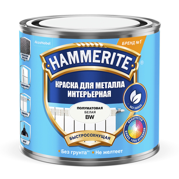 Краска для металла HAMMERITE полуматовая белая (база BW) 0,5 л от магазина ЛесКонПром.ру