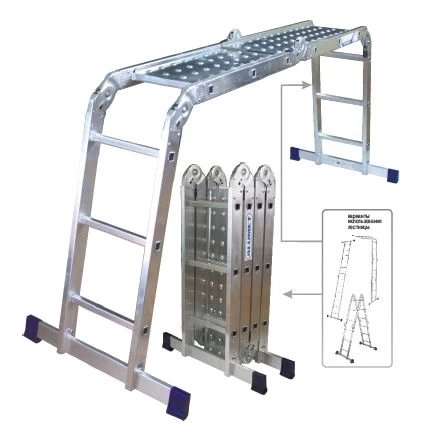 Алюминиевая четырехсекционная шарнирная лестница трансформер c платформой TL4033 SP АЛЮМЕТ от магазина ЛесКонПром.ру