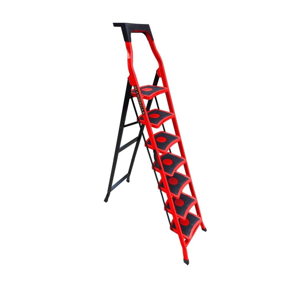 Стремянка стальная с 7 широкими ступенями SAMA красного цвета (арт.S-7К) от магазина ЛесКонПром.ру