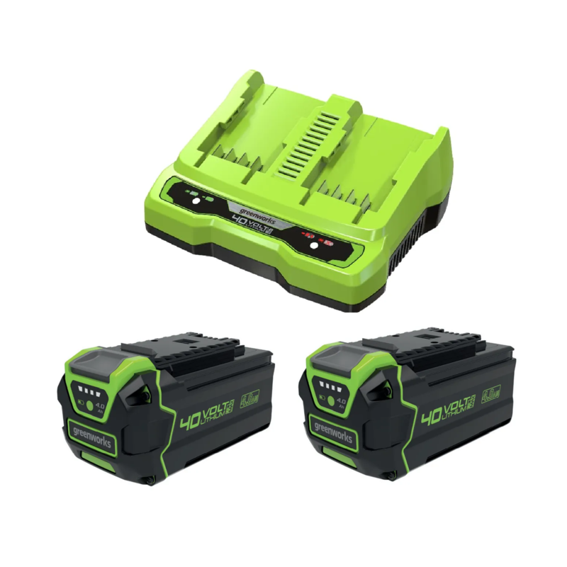 2 Аккумулятора с USB разъемом Greenworks G40USB4 40V (4 А/ч) + Быстрое зарядное устройство на 2 слота Greenworks G40UC8 40V (4 A) от магазина ЛесКонПром.ру