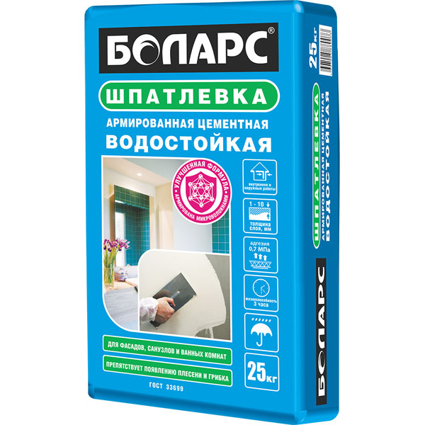 Шпатлевка цементная БОЛАРС Водостойкая, 25 кг от магазина ЛесКонПром.ру