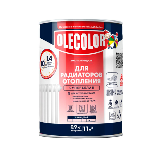 Эмаль для радиаторов полуглянцевая Olecolor белая 0,9 кг от магазина ЛесКонПром.ру