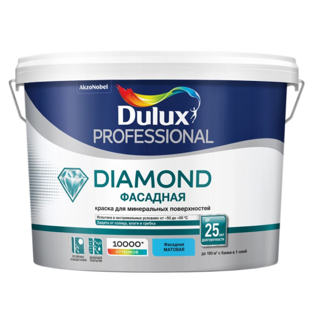 Краска фасадная Dulux Diamond 10 л белая (база BW) от магазина ЛесКонПром.ру