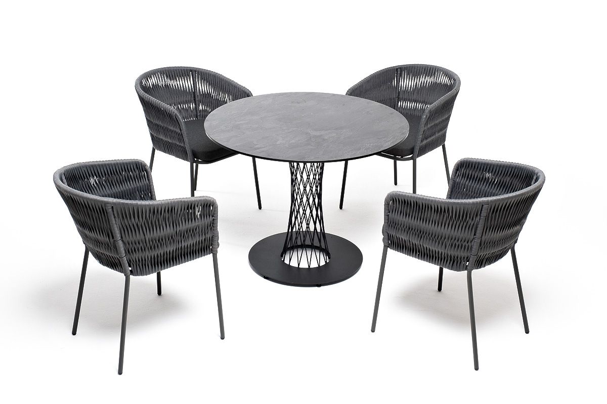 "Диего" обеденная группа на 4 персоны, со стульями "Бордо" плетение колос, цвет темно-серый от магазина ЛесКонПром.ру