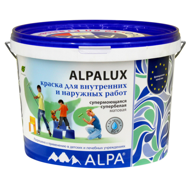 Краска моющаяся акриловая ALPA Alpalux (база A) 10 л белая от магазина ЛесКонПром.ру