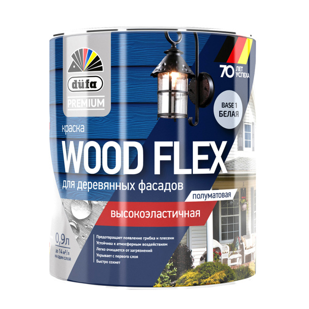 Краска для деревянных фасадов dufa PREMIUM Wood Flex 0,9 л белая (база 1) от магазина ЛесКонПром.ру