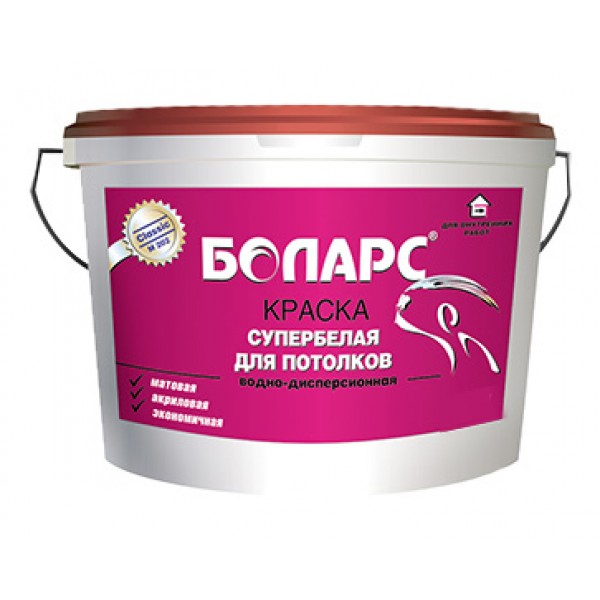 Краска Боларс для потолков супербелая, 40 кг от магазина ЛесКонПром.ру