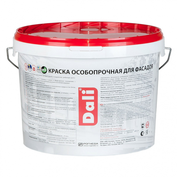 Краска фасадная латексная особопрочная Dali Professional белая 9 л от магазина ЛесКонПром.ру