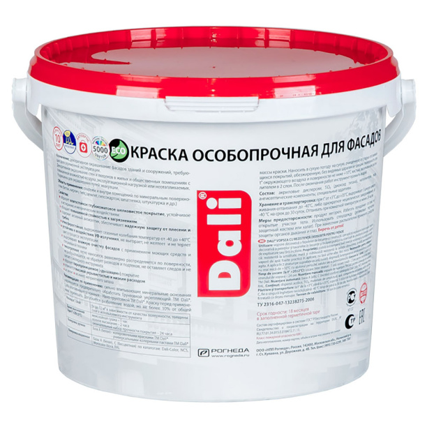 Краска фасадная латексная особопрочная Dali Professional белая 5 л от магазина ЛесКонПром.ру