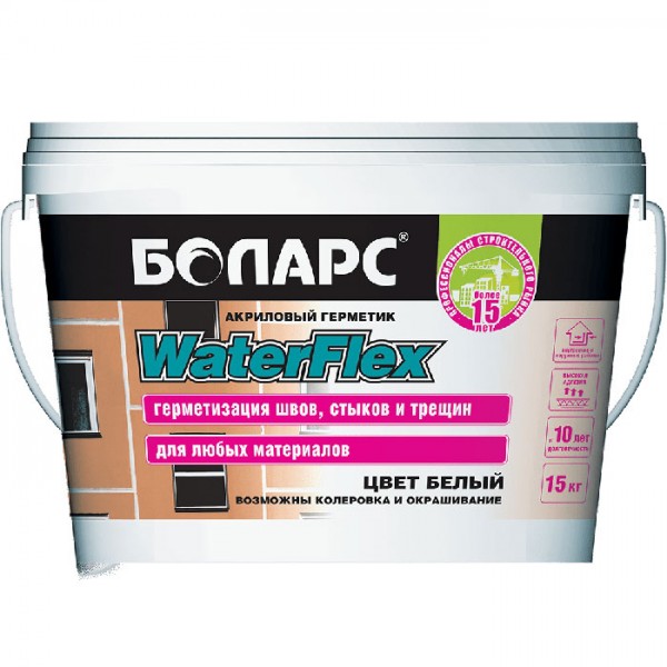 Гидроизоляция Боларс WATERFLEX герметик акриловый, 15 кг от магазина ЛесКонПром.ру