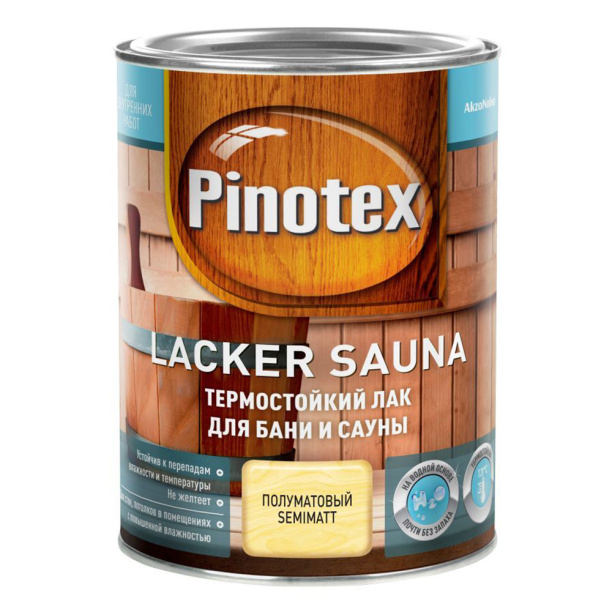 Лак для бани и сауны Pinotex Lacker Sauna термостойкий 1 л от магазина ЛесКонПром.ру