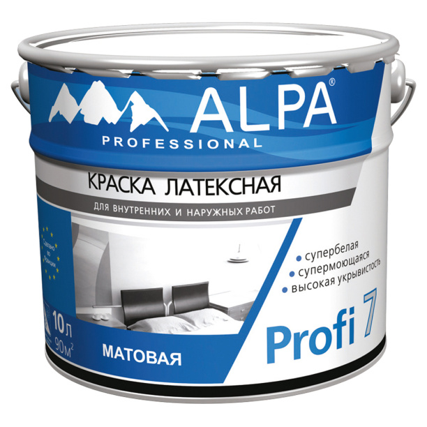 Краска моющаяся латексная Alpa Profi 7 белая 10 л от магазина ЛесКонПром.ру