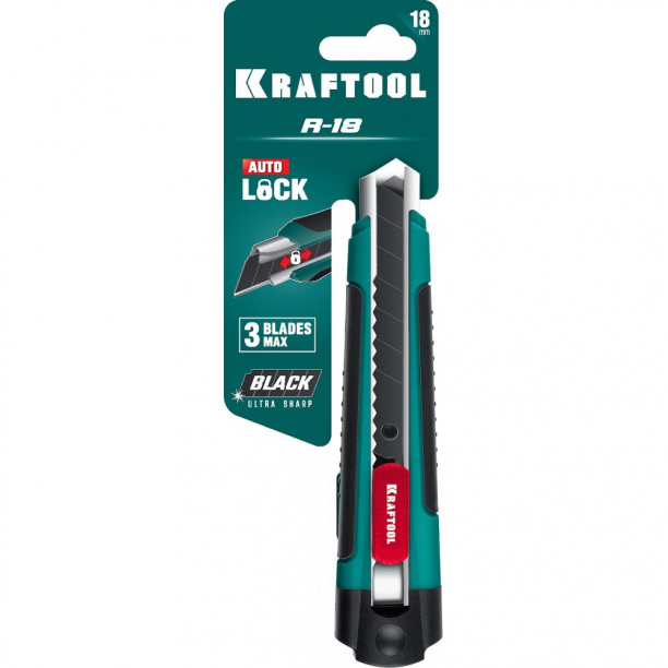 Нож KRAFTOOL GRAND пластиковый с автофисатором 18 мм от магазина ЛесКонПром.ру