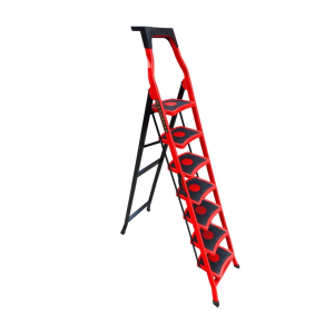 Стремянка стальная с 7 широкими ступенями SAMA красного цвета (арт.S-7К)